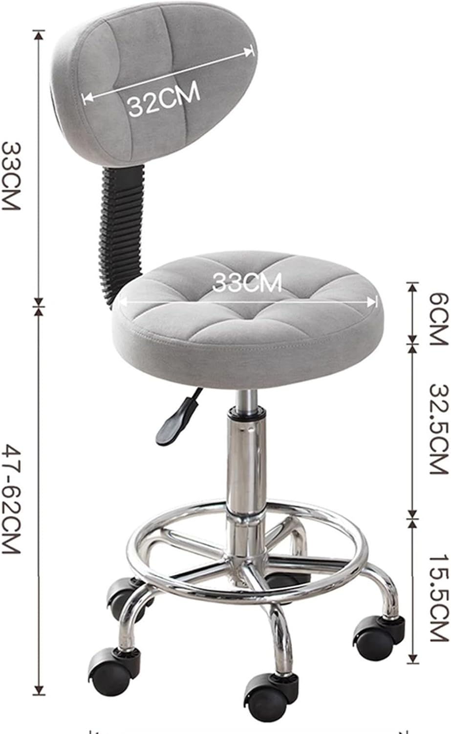 YJFFQ オフィスチェア パソコンチェア 丸椅子 キャスター付き 椅子 美容室 エステスツール 360度回転 組み立て簡単 昇降式