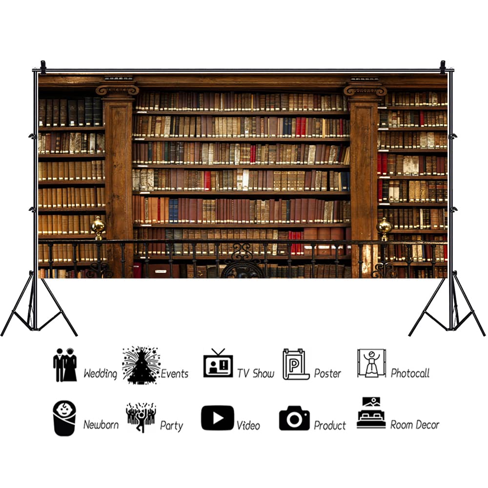 Aoihrraan 3,5x1,8m Vintage Bücherregal Hintergrund Retro Holz Bücherstapel Klassische Bibliothek Schulbücher Sammlung Fotografie Junge Kinder Erwachsene Schüler Lehrer Künstlerische Foto Requisiten