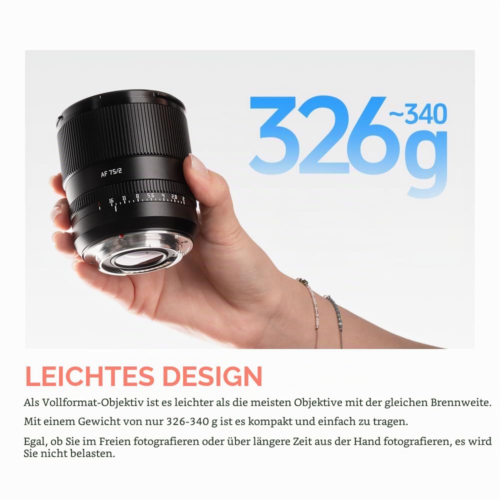 TTARTISAN 75 mm F2 AF Objektiv für L-Mount Full Frame Autofokus Prime Portrait Objektive (L, Schwarz)