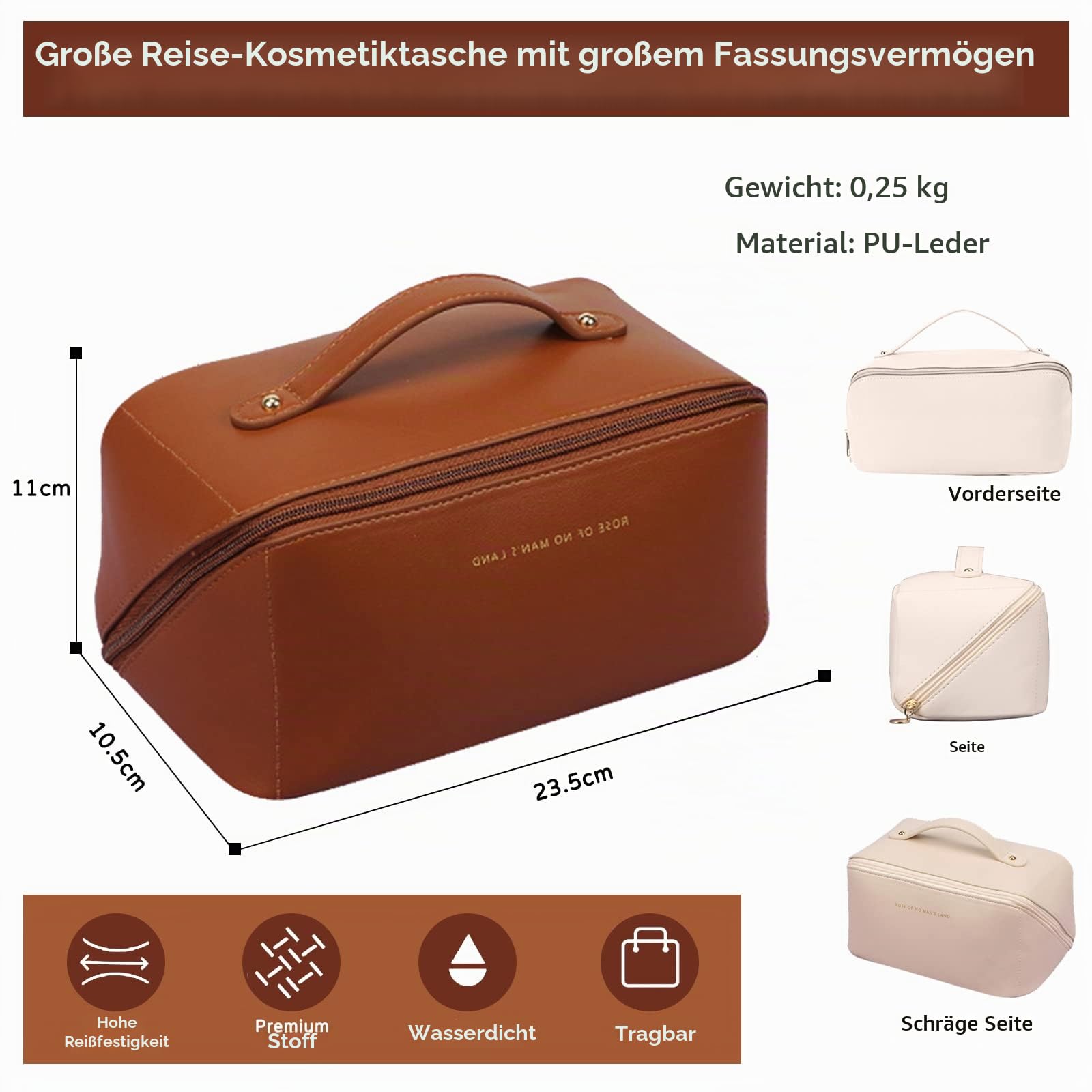 CORIOS Kulturtasche für Frauen Tragbare Kosmetiktasche Wasserabweisende Kulturbeutel Reise Waschbeutel Toilettenartikel Aufbewahrungstasche Damen Waschtasche für Badezimmerzubehör, Makeup Braun