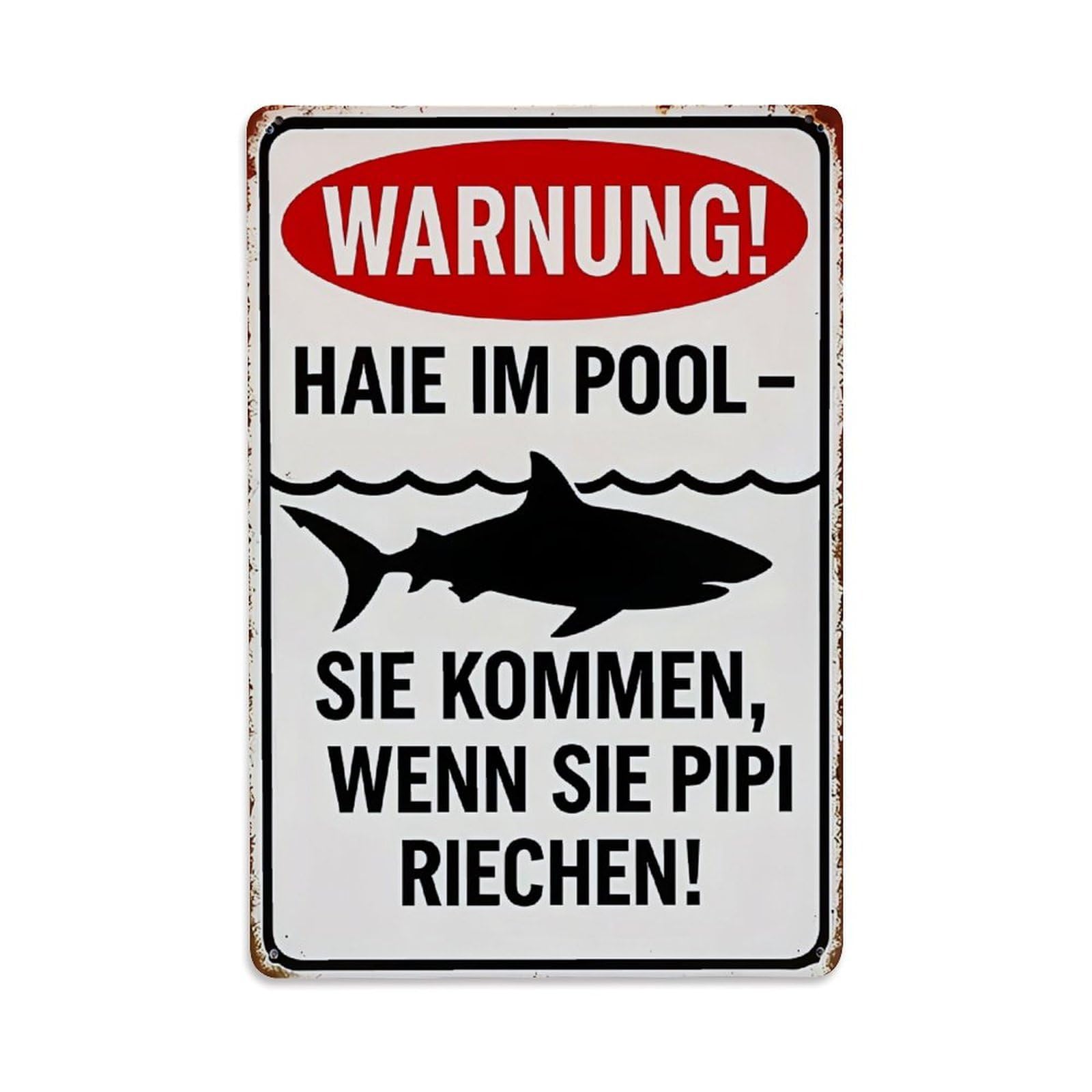 Jdyaojiesheng Vintage Warning Shark In Pool Pee Smell Attract Tin Sign Retro Metal Wall Decor Metal Poster, Home Bar Garage Farmhouse Cafe Wall Art Decoration 8X12inches