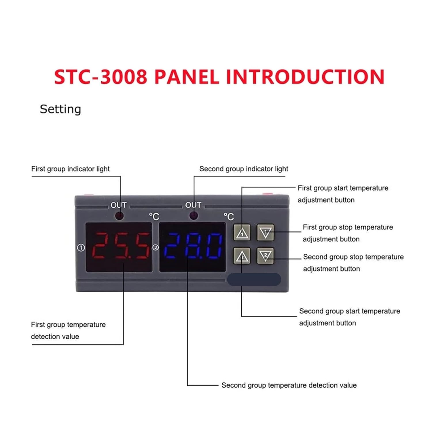 3008 Dual Digital Temperature Controller Two Relay Output 12V 24V 220V Thermoregulator Thermostat Heater Cooler with Probe(STC-3008 AC 110-220V)