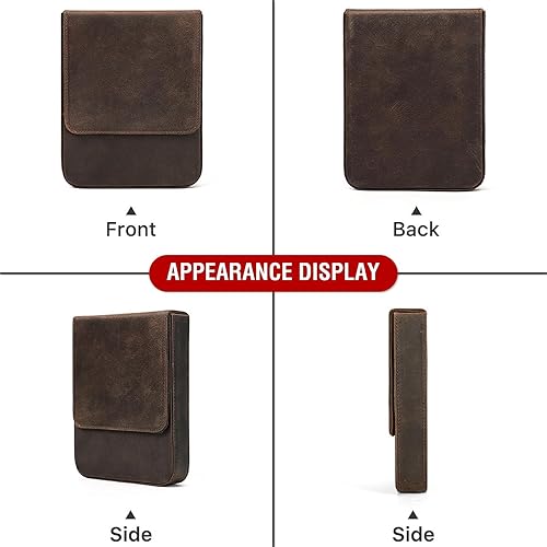 Vista 159 de Top Grain - Estuche organizador de cuero genuino para 12 bolígrafos y lápices, diseño minimalista sólido, hecho a mano, cierre magnético con cajón