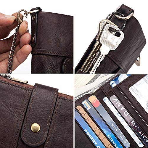Image of Men's Top Grain Leather RFID Blocking Wallet with Chain, Multi-Pocket Bifold for Daily Use & Travel