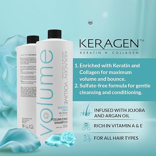 Miniatura 6 de Keragen - Champú voluminizador para cabello fino con queratina, colágeno y aceites orgánicos, sin sulfato 32 oz