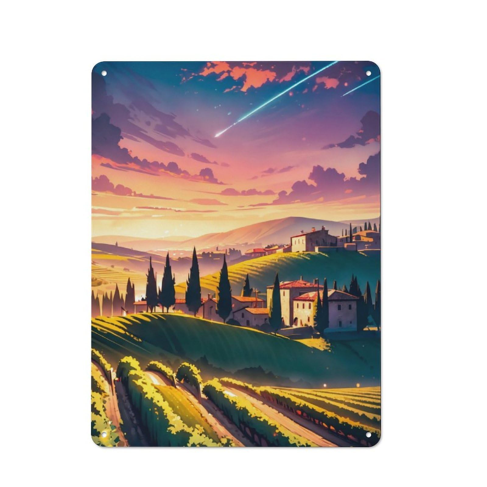 Junmoney Tuscan Vineyard Village Rustic Tin Sign 40X30cm For Living Room Or Hallway, A Metal Wall Feature For Living Rooms And Hallways
