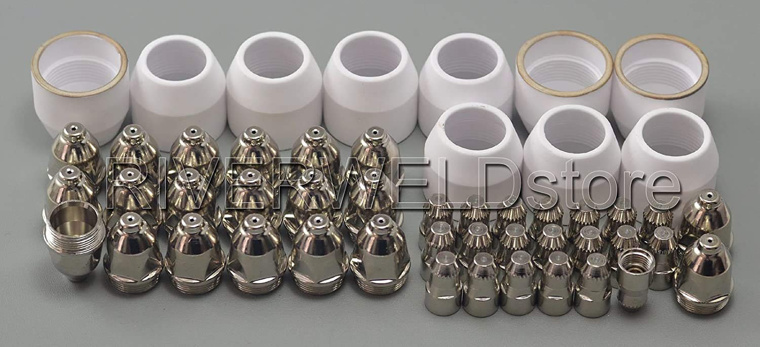 RIVERWELD Elektrody plazmowe P-80 z drutem Hafnium i Dysze z plazmą końcówki dysz 1,5 mm Elektrody 100A Zestaw do eksploatacji Tarczyka