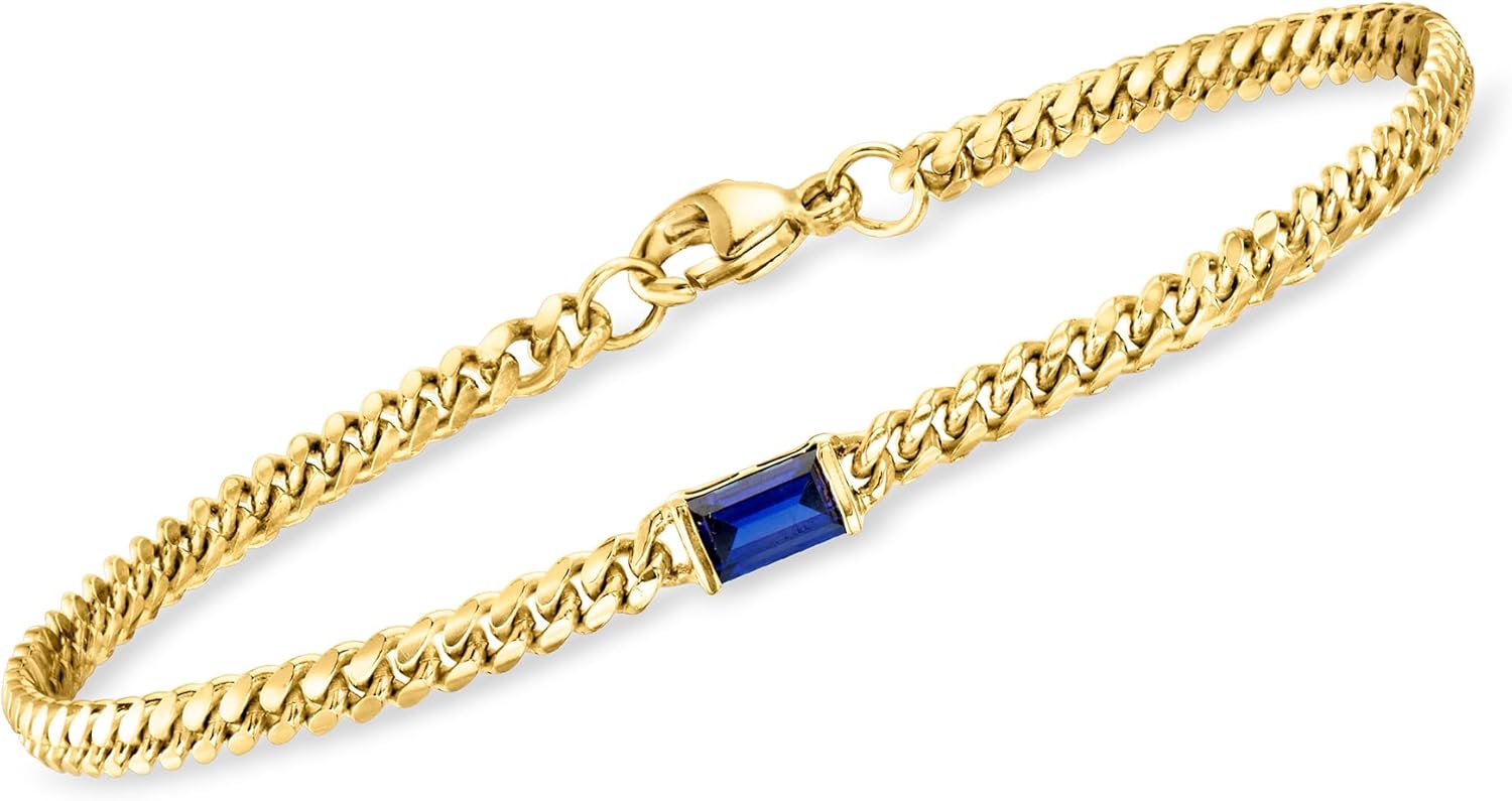 Pure Collection by Ross-Simons 0.30 Carat Lab-Grown Sapphire Curb-Link Bracelet in 18kt Gold Over Sterling