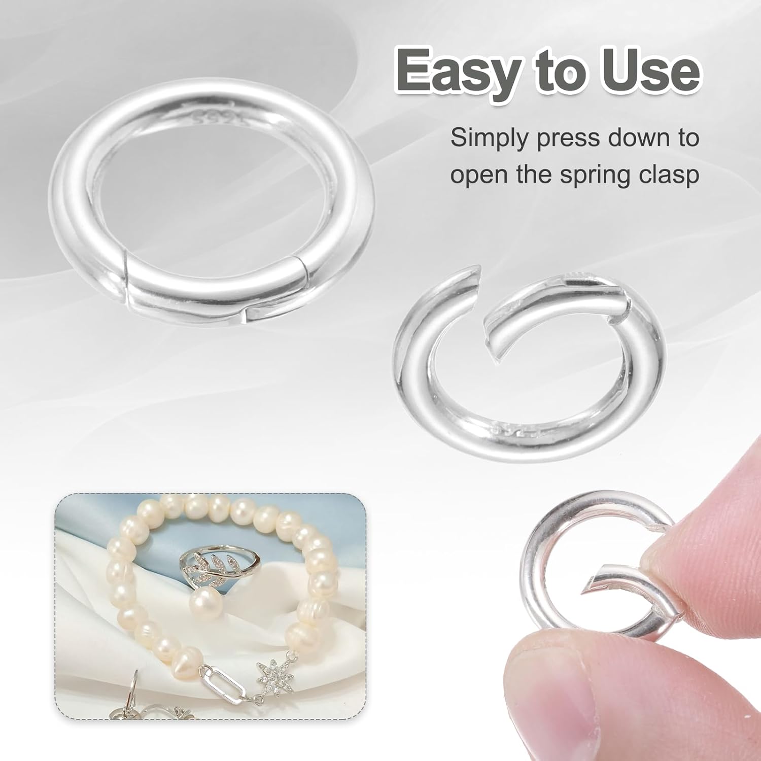 PATIKIL 14.5mm 925 Sterling Silver Spring Gate Rings, 2Pcs Round Spring Clasps Necklace Enhancer Shortener Closures Connector for Jewelry Making Necklaces DIY, Silver Tone - Image 4