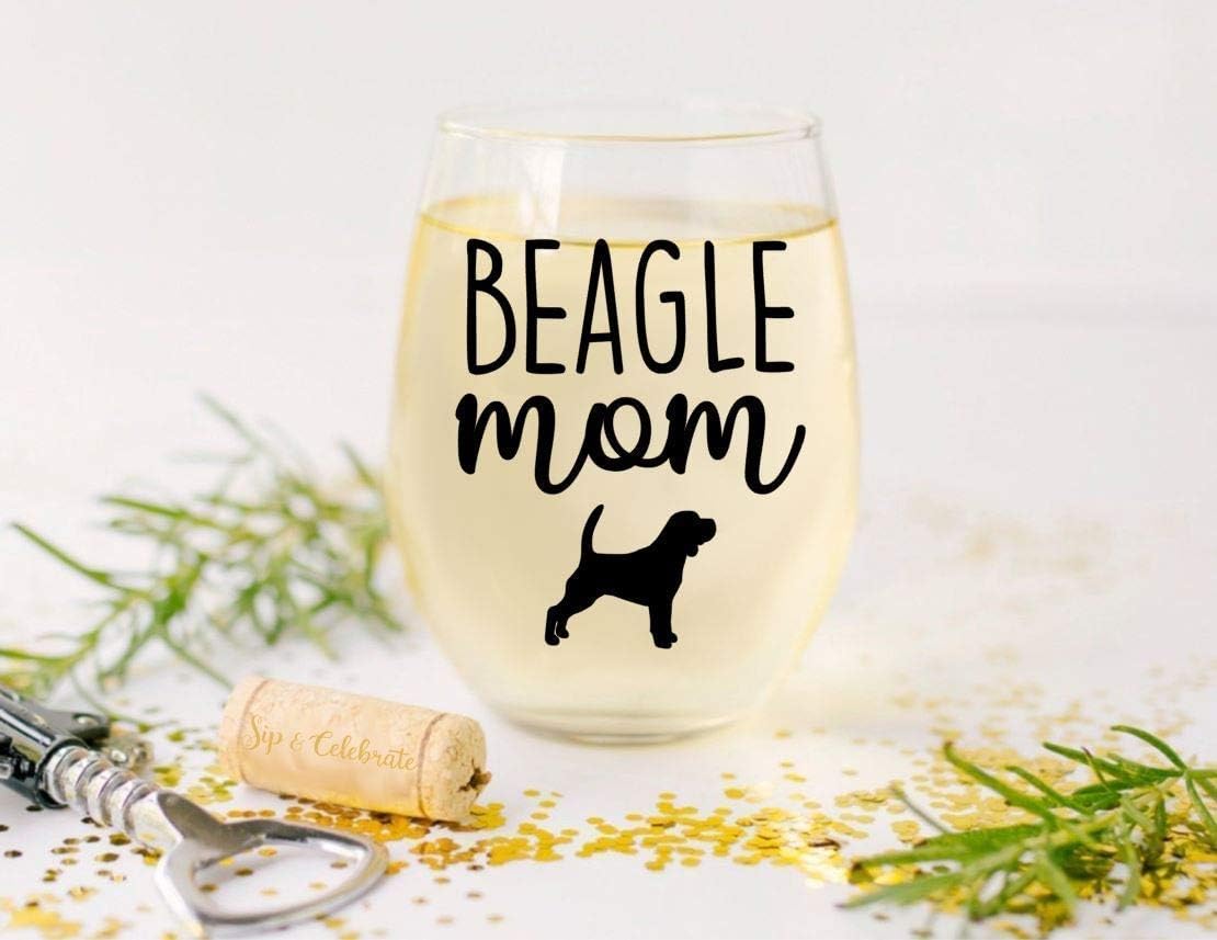 Beagle Mom - Gift for Beagle Dog Lover - Premium 21oz Stemless Wine Glass - Image 4