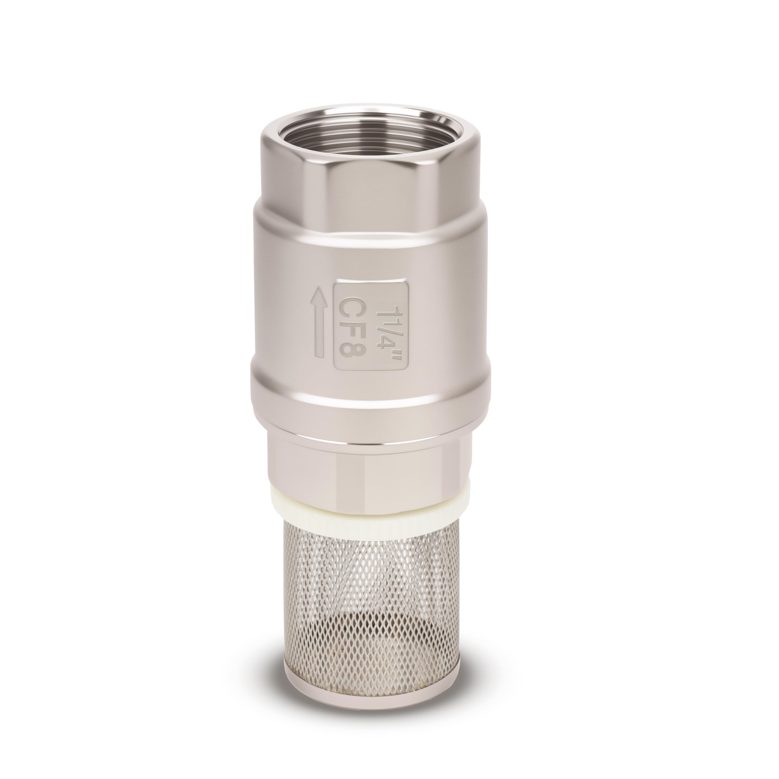 Válvula de pie con filtro NPT de 1-1/4 pulgadas, válvula inferior de acero inoxidable, válvula de retención vertical de resorte para filtrar impurezas, evitar el reflujo de medios para bomba de agua,