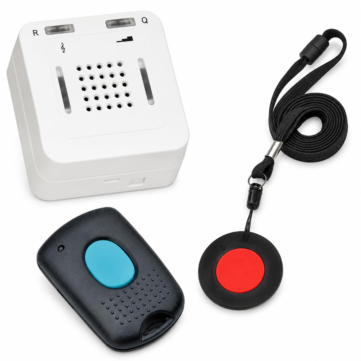 ELDAT Ensemble de demande de soins/alarme d'urgence domestique/alarme domestique pour seniors ave émetteur sans fil à porter au cou et fonction de confirmation