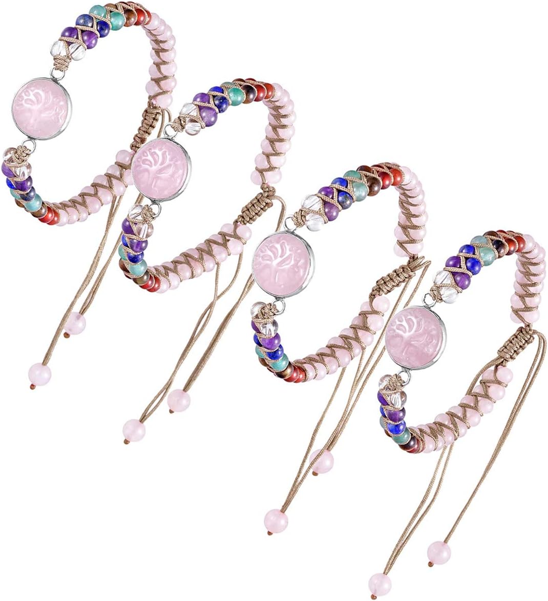 TUBMEELLUWA 7 Chakra Crystal Tree Pattern Braided Stone Beads Bracelet Adjustable Strand Beaded Bracelet Bangle Double Layers - Image 4