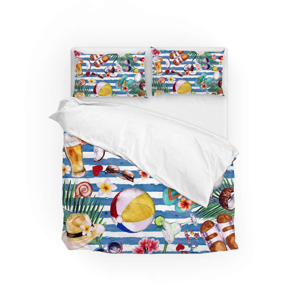 Parure de lit king size bleu aquarelle en polyester anti-plis CHEHONG