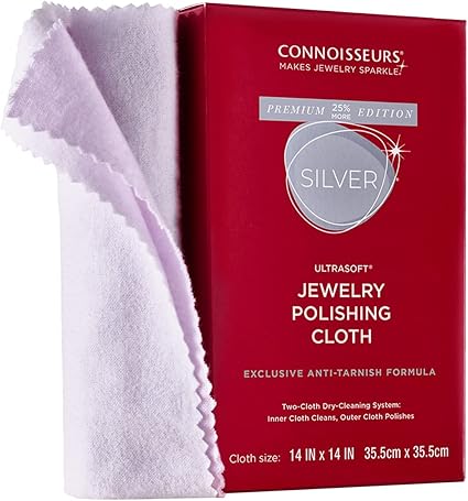 CONNOISSEURS Premium Edition Extra Large Polishing Cloth for Silver Jewelry - Ultrasoft Fabric with Anti-Tarnish Formula - 14x14 Inches