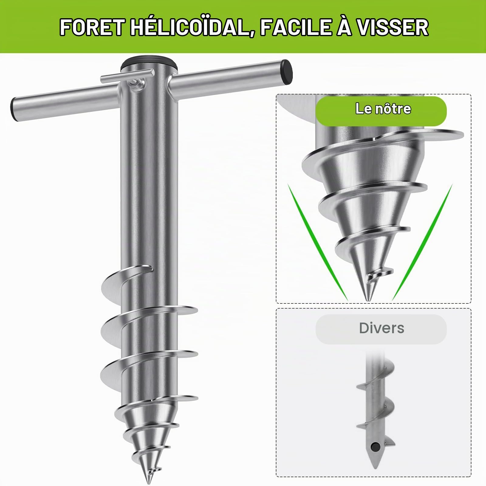 Ancrage de Sable pour Parasol de Plage, ancrage à vis Robuste pour Le Sable, Base Portable au Vent avec 3 Manches, Support entièrement soudé pour poteaux de Parasol d'extérieur de 2,5 cm
