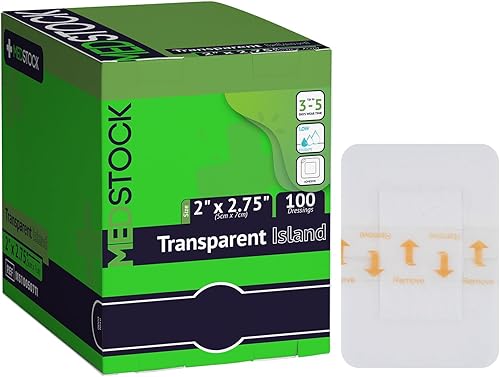 MEDSTOCK Aderezo transparente para islas, 2 x 2.75 pulgadas (paquete de 100), apósito impermeable, capa de poliuretano, altamente transpirable,