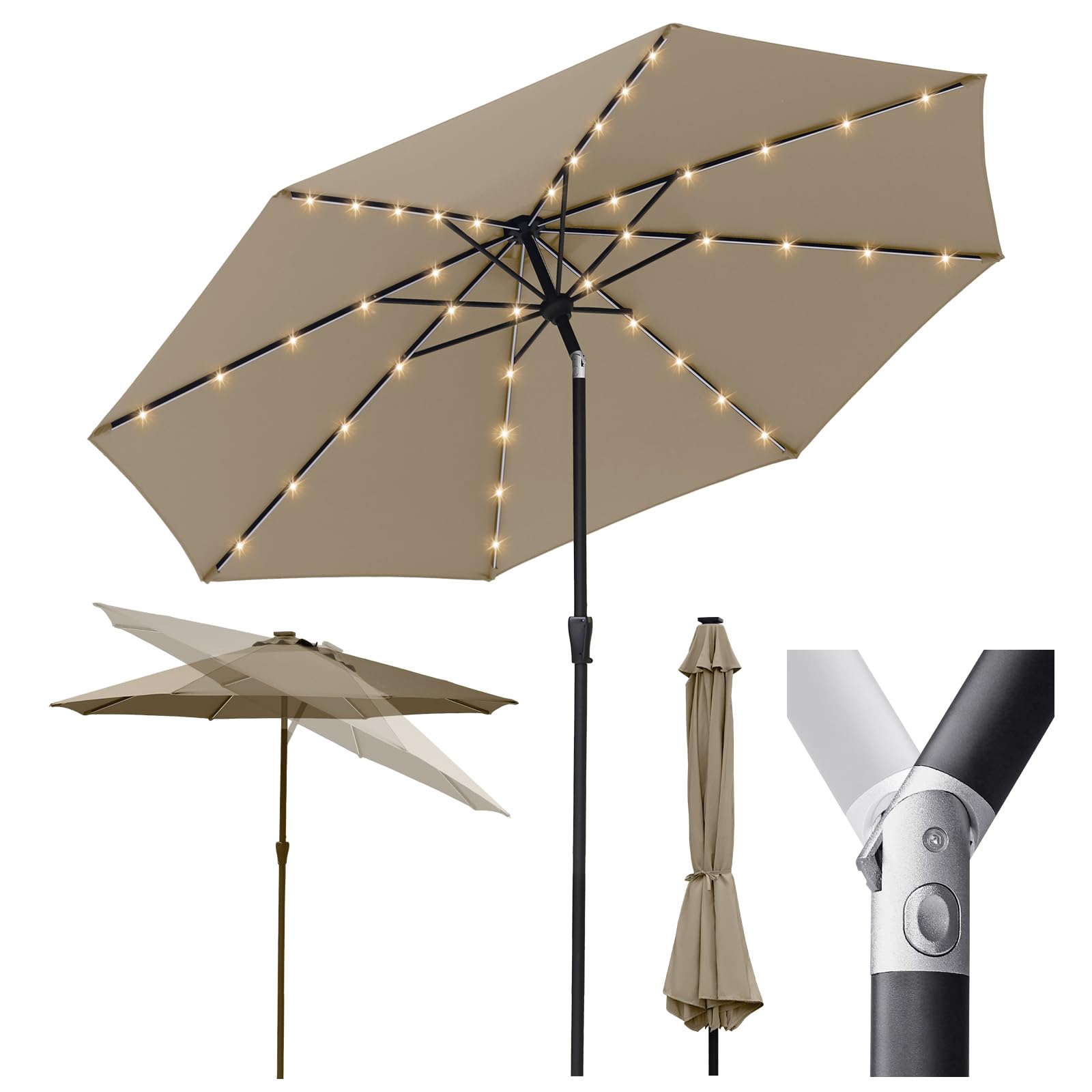 Sekey Alu Sonnenschirm mit Kurbel, Wasserabweisend Gartensonnenschirm mit UV50+ Schutz– für Garten, Balkon & Terrasse