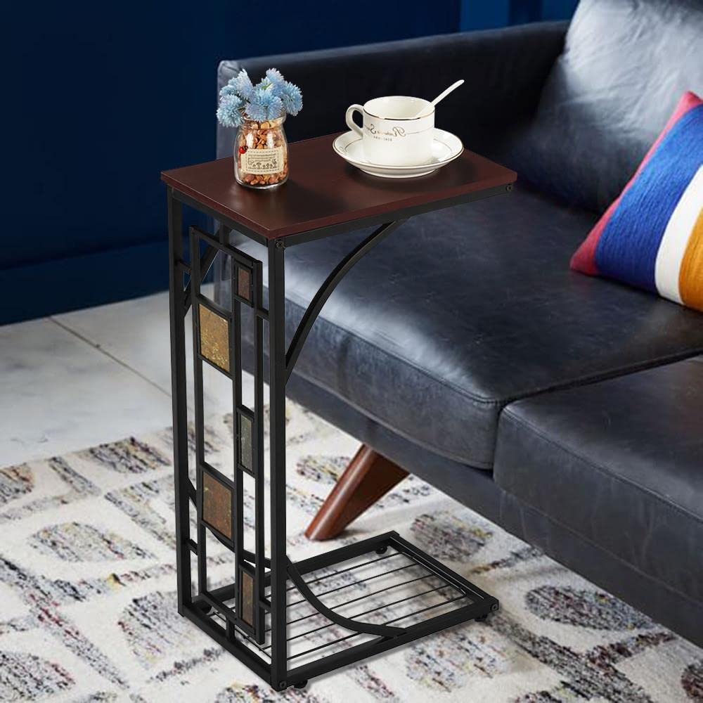 Yaheetech Tavolino da Salotto Tavolino Basso Laterale da Divano Moderno Tavolo da Caffè Comodino da letto Marrone e Nero 21 x 31 x 53 cm