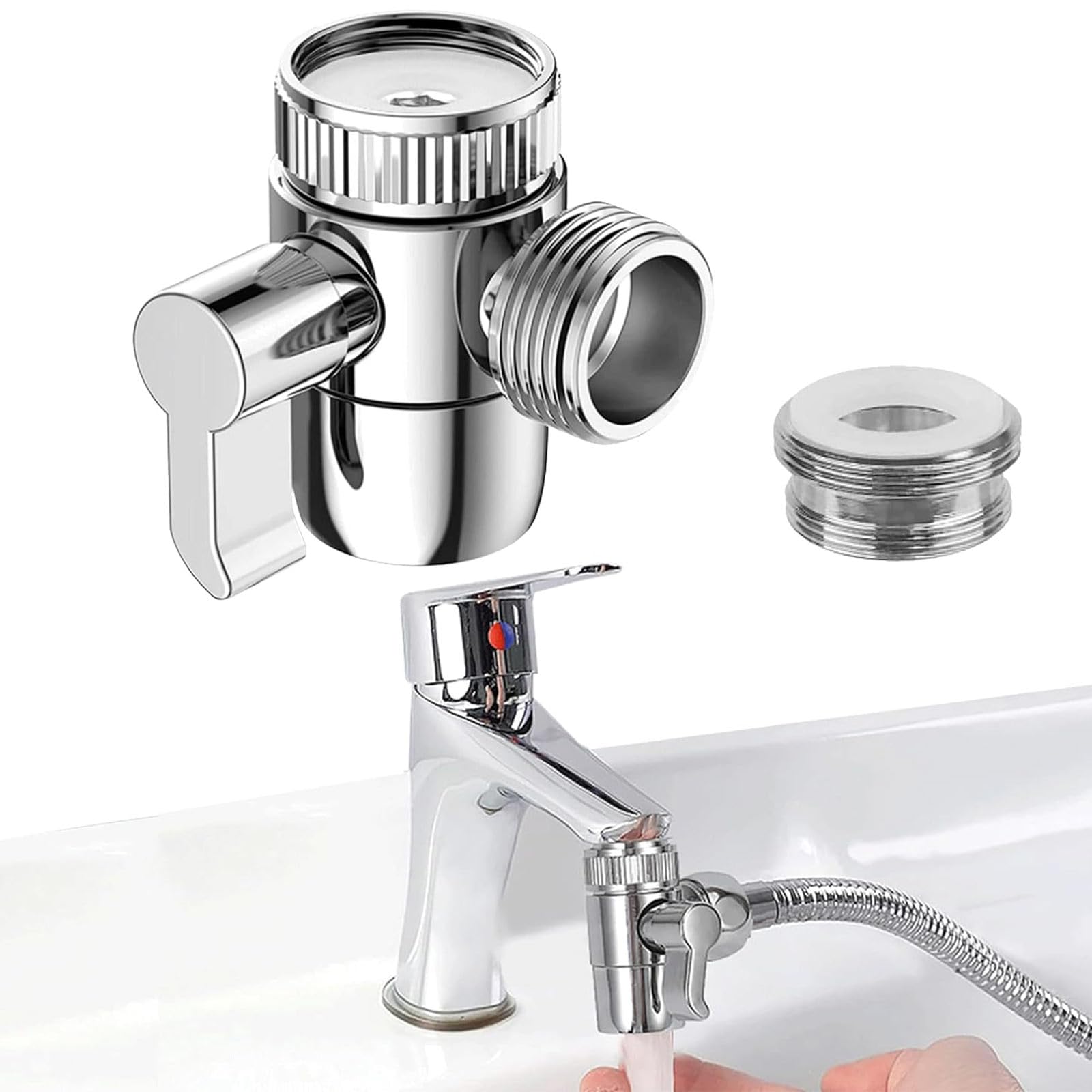 1 pcs Shower Diverter Valve 3 Way Kitchen Tap Diverter Brass Sink Faucet Splitter M22 X M24 Adapter Replacement Part for Bathroom Bathtub