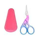 Stork 3.6 Inch Sewing Embroidery Scissors with Artificial Leather Cover - Stainless Steel Vintage Embroidery Scissors for Needlework, Manual Sewing Handicraft (Rose Blue)