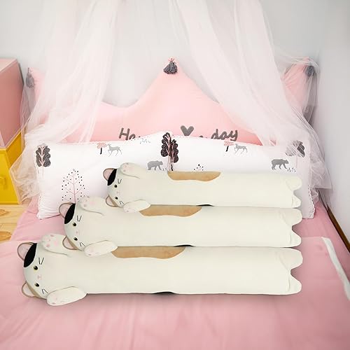 Miniatura 6 de Almohada larga de felpa de gato calicó, almohada larga de gato de 31 pulgadas de dibujos animados para niñas, almohada larga de gato Ctue para