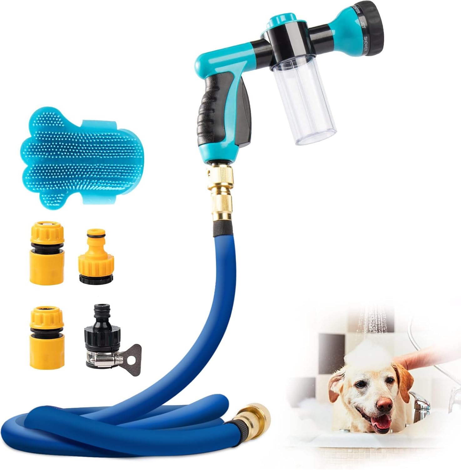MEWTOGO Pet Bathing Tool Set 8 Pcs Dog Shower Attachment Include Dog Bathing Sprayer