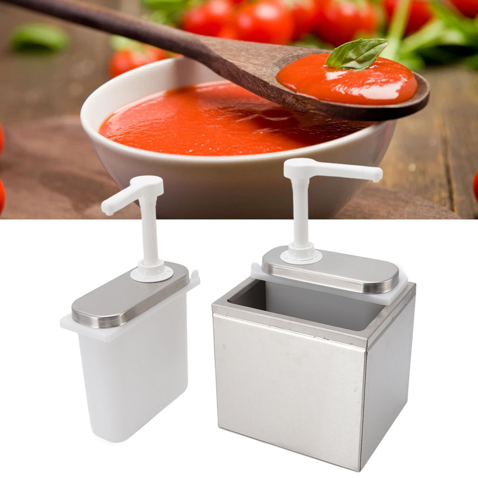 Dispenser per Salse Stazione di Pompaggio per Condimenti in Plastica e Acciaio Inossidabile Dispenser per Salse Pompa per Salse da Dispenser per Pompe per Sciroppi per(Doppia Pompa da 1 litro)