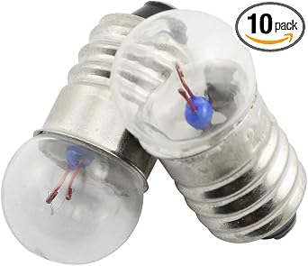 10-Pack E10 Mini Light Bulbs Screw Base Indicator Light Incandescent Bulb Old-Fashioned Flashlight Lamp for Physical Electrical Experiment 2.5V 0.3A No Base