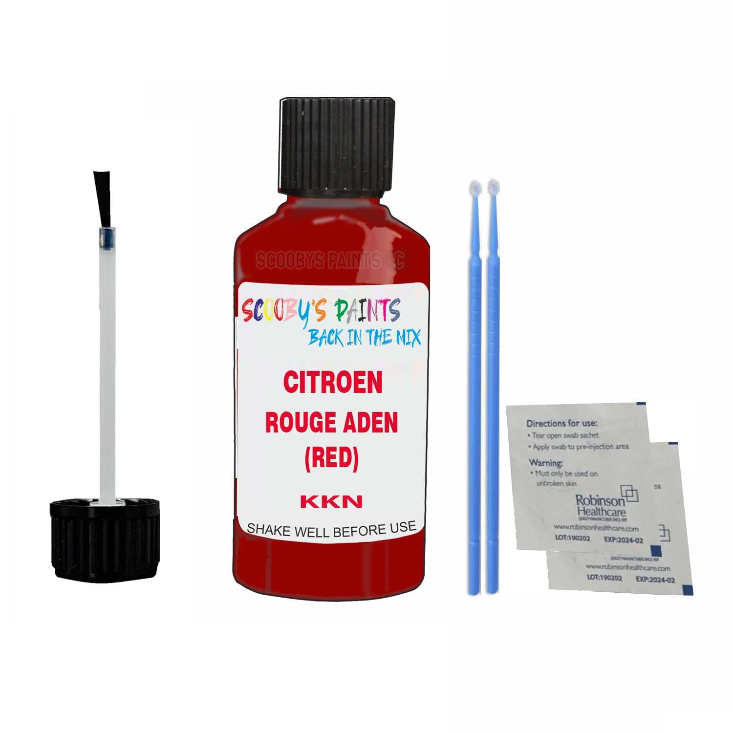 Scoobys Paints Back In The Mix Rouge Aden (Red) Touch Up Paint For Citroen C1 Kkn 2002-2021 30Ml Bottle Brush Scratch Stone Chip Repair Pen
