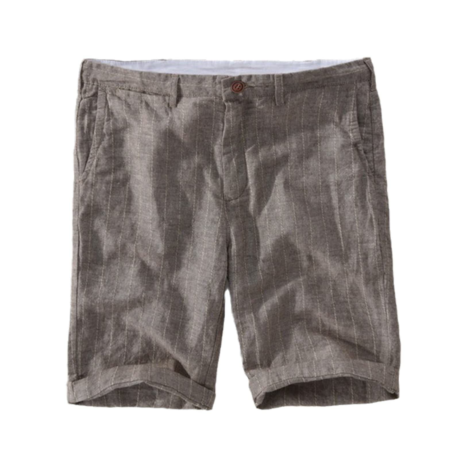 Kuendrem Men Casual Striped Flax Linen Shorts Plus Size Mens Clothing Short