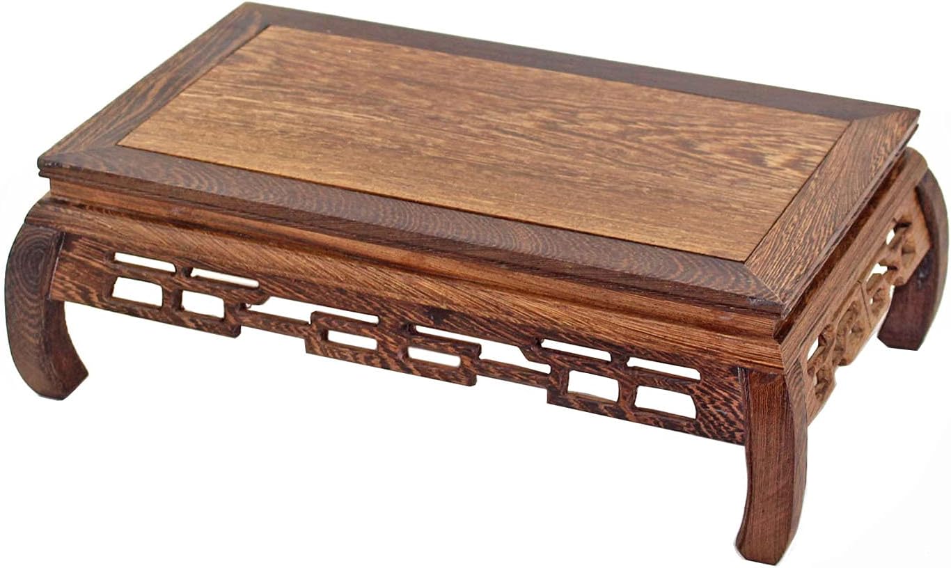 GOLDY&WENDY Vase Lamp Teapot Wooden Oriental Style Rectangular Base Rosewood Solid Wood Carving Display Stand