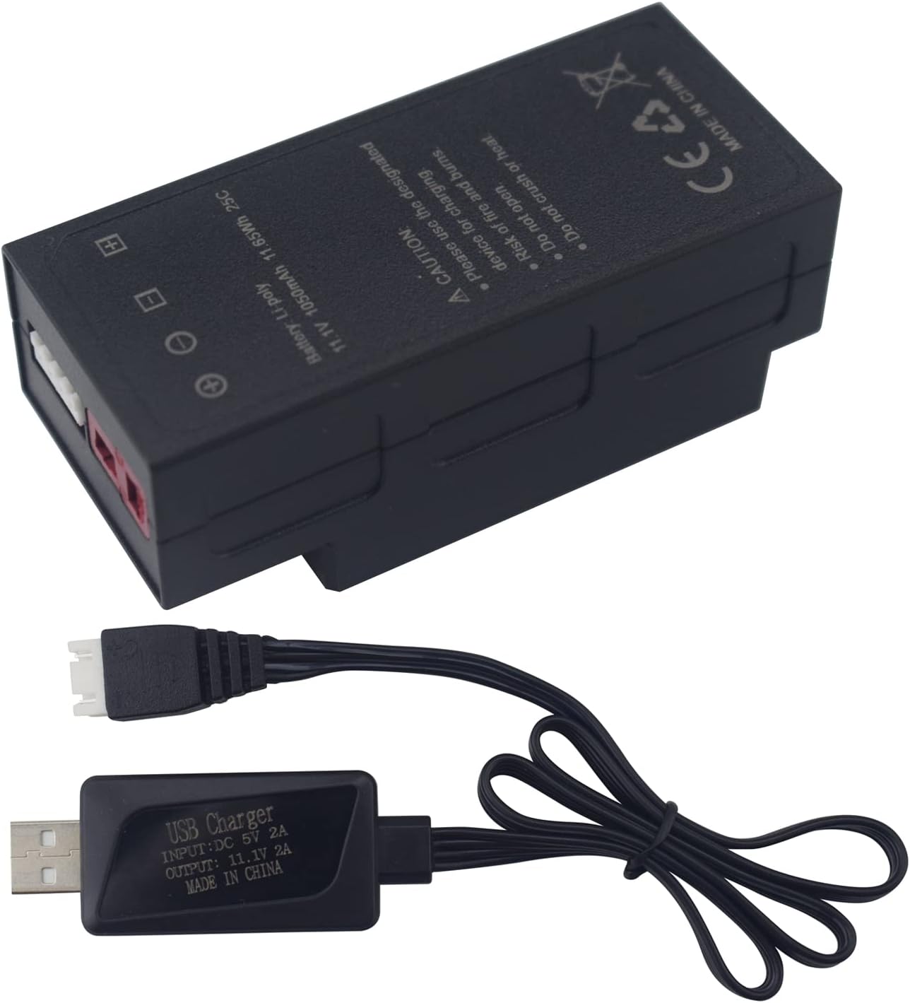 1PCS 11.1V 1050mAh 3S Upgrade Lithium Battery & 1PCS USB Charging Cable for MJX H16 H16P H16E H16H H16DR H16SC H16BM HB17 H16GT HP161 JC16EP RCM029 H07 H17 HB17 Remote Control Car