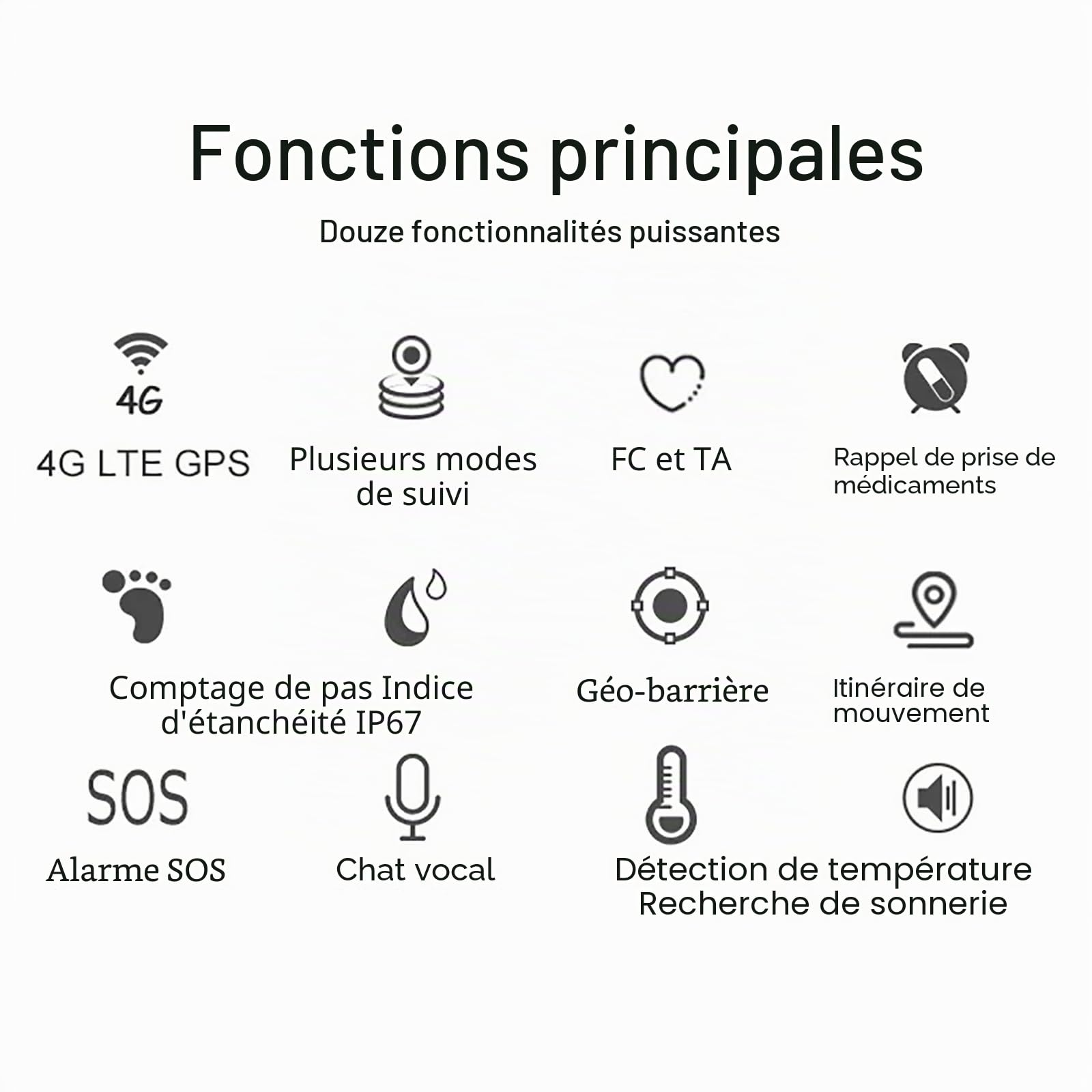 Tracker GPS 4G pour personnes âgées, montre intelligente avec détection de chute, appel rapide, rappel de médicaments, interphone vocal, surveillance de la température corporelle, bouton SOS, autisme,