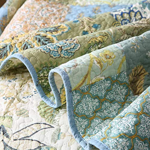 NEWLAKE Bedspread Quilt Set with Real Stitched Embroidery, Bohemian Floral Pattern,Twin Size - Thumbnail 6