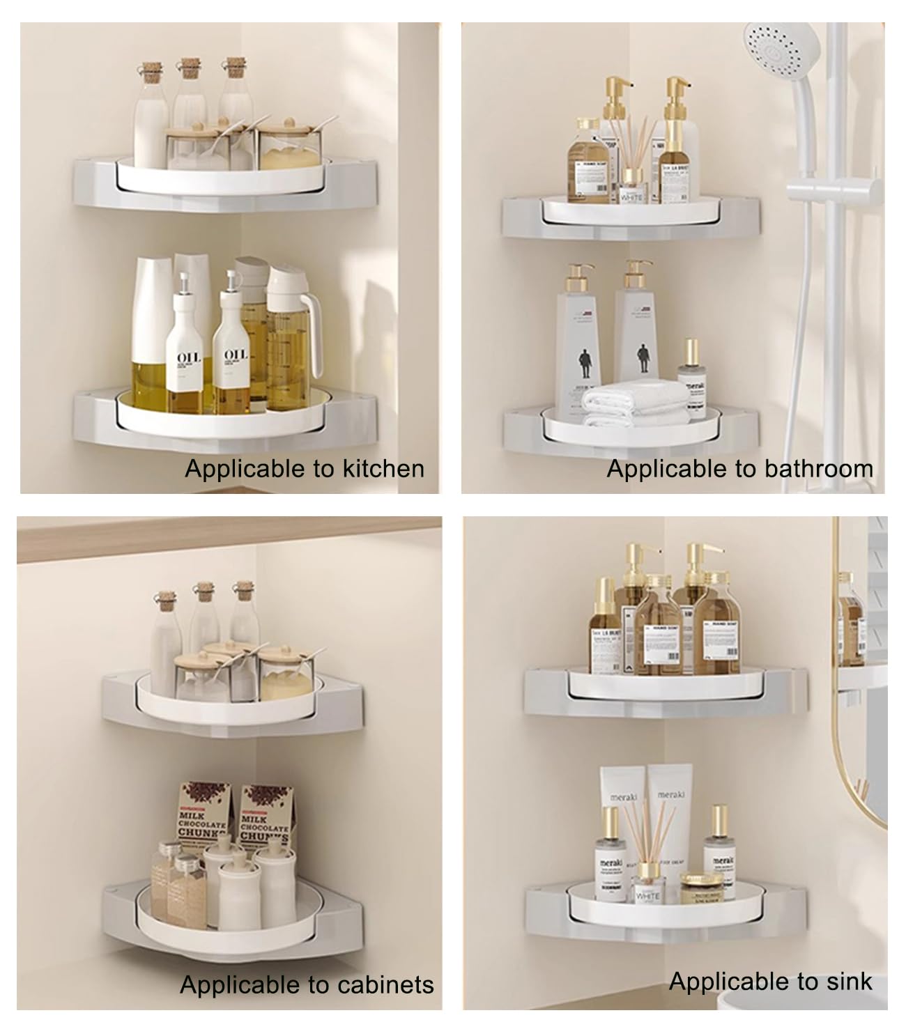 Especiero Giratorio 360°, Especieros Giratorios para Cocina, Organizador Especias Pared Sin Taladrar para Cocina Y Baño.,Blanca,2 Tier