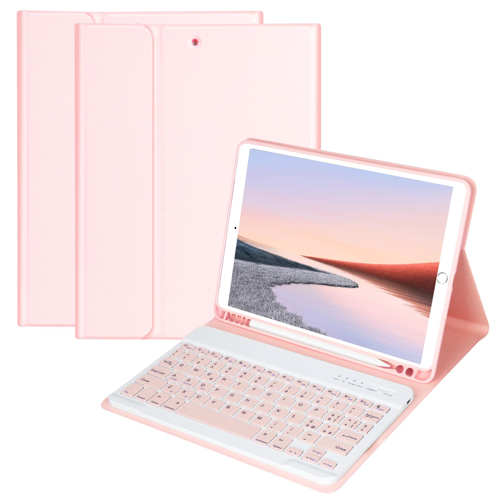 HOTLIFE Custodia Tastiera per iPad 10.2 7a Generazione 2019/8a Gen 2020/9a Gen 2021/iPad Pro 10.5/iPad Air 3, Magnetica Cover con Staccabile Bluetooth Wireless Layout Italiana Tastiera(Rosa)