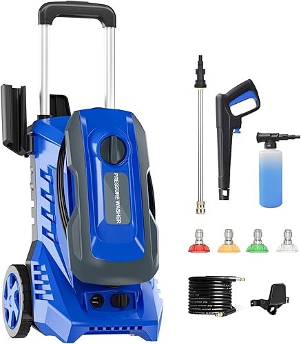 Lavadora eléctrica a presión de 4000 PSI + 2.6 GPM con manguera de 25 pies, 4 boquillas intercambiables y cañón de espuma, para automóviles, patios