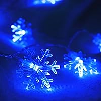 Vista 2 de Luces de cadena de copos de nieve navideños, 20 pies, 40 LED, funcionan con batería, luces de hadas azules con control remoto, 8 modos, luces