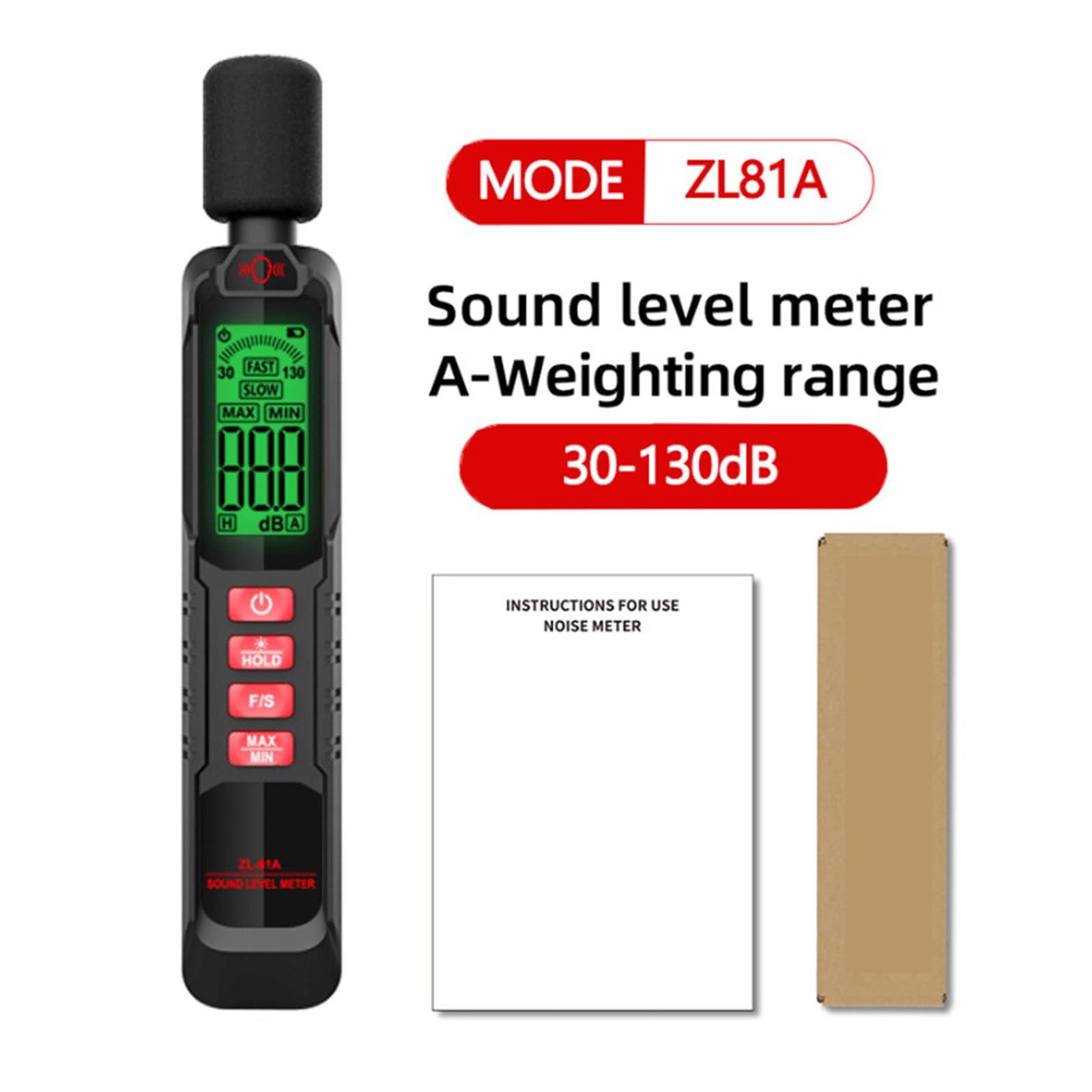 Medidor de decibelios fácil de usar, medidor de niveles de sonido ligero con amplios rangos para uso doméstico y profesional