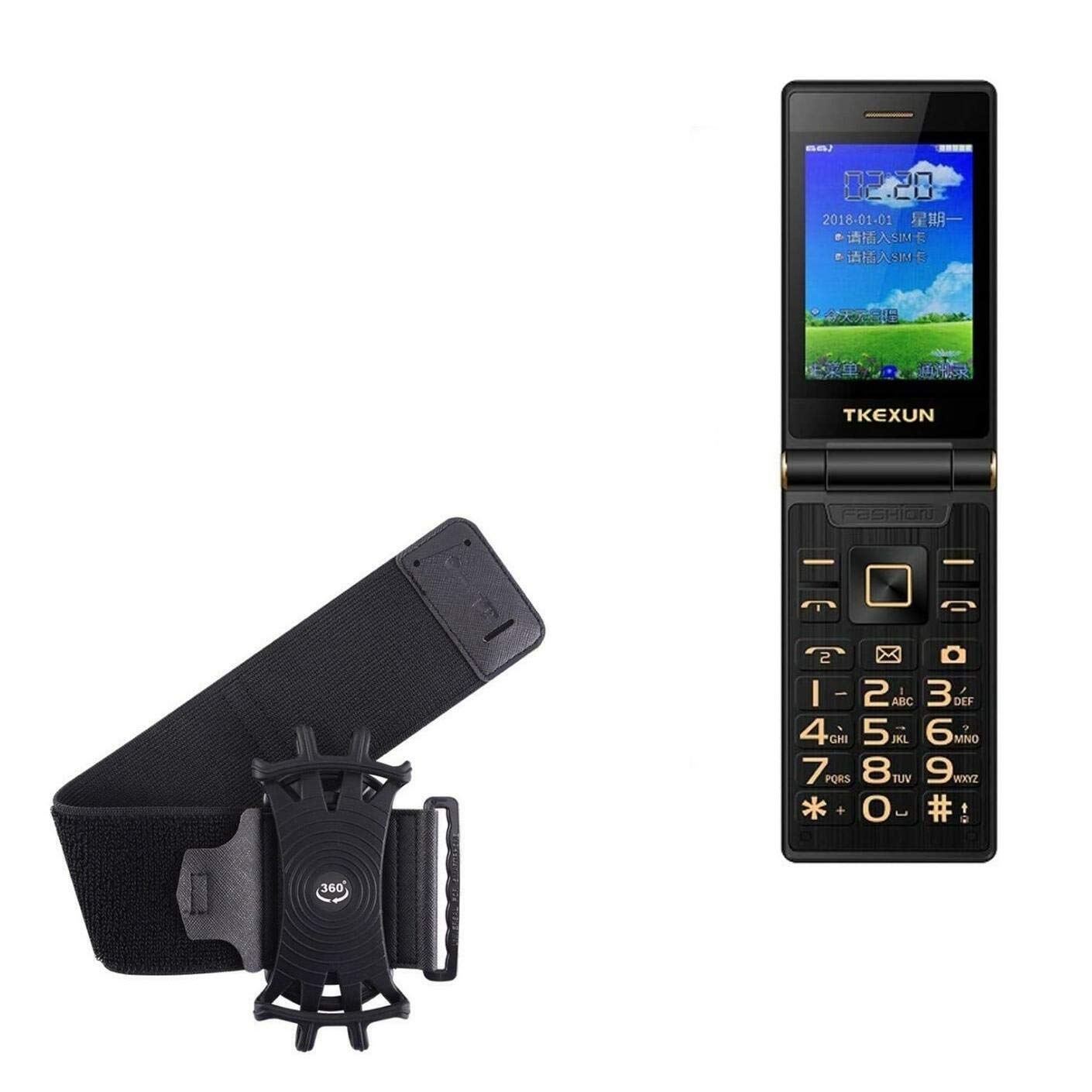 BoxWave Holster Compatible with Tkexun G10-C - ActiveStretch Sport Armband, Adjustable Armband for Workout and Running - Jet Black