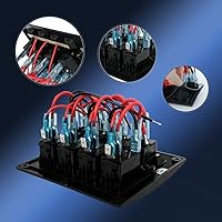 Vista 9 de Panel de interruptor basculante precableado de 4 bandas, impermeable, 12 V 24 V con fusible, interruptor de circuito con indicador LED rojo de 3