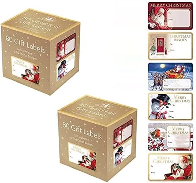 1ABOVE Christmas Collection Adhesive Label Pack of 160 Labels (Gold FOIL)