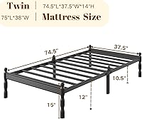 Vista 2 de COMASACH Base de cama resistente de tamaño individual con almacenamiento y tapón de colchón, marco de cama de metal con plataforma, no necesita
