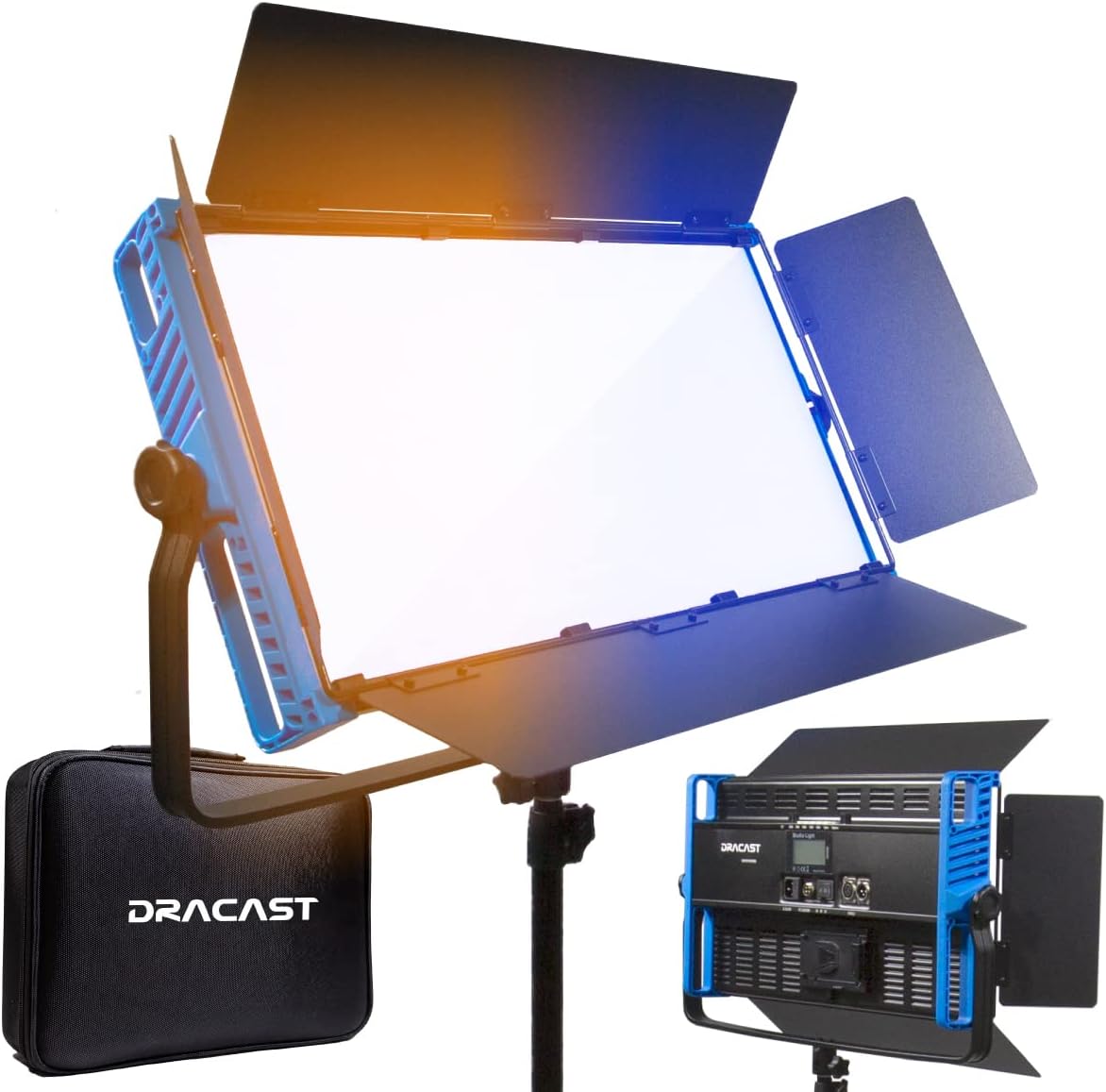 Dracast Kala Plus Series 2000 Bicolor LED Video Light | Adjustable 3200K - 5600K | App Control | Dimmable 0-100% | CRI & TLCI 96+ | V-Mount Battery Plate | Barn Doors and Diffusion Panel Included