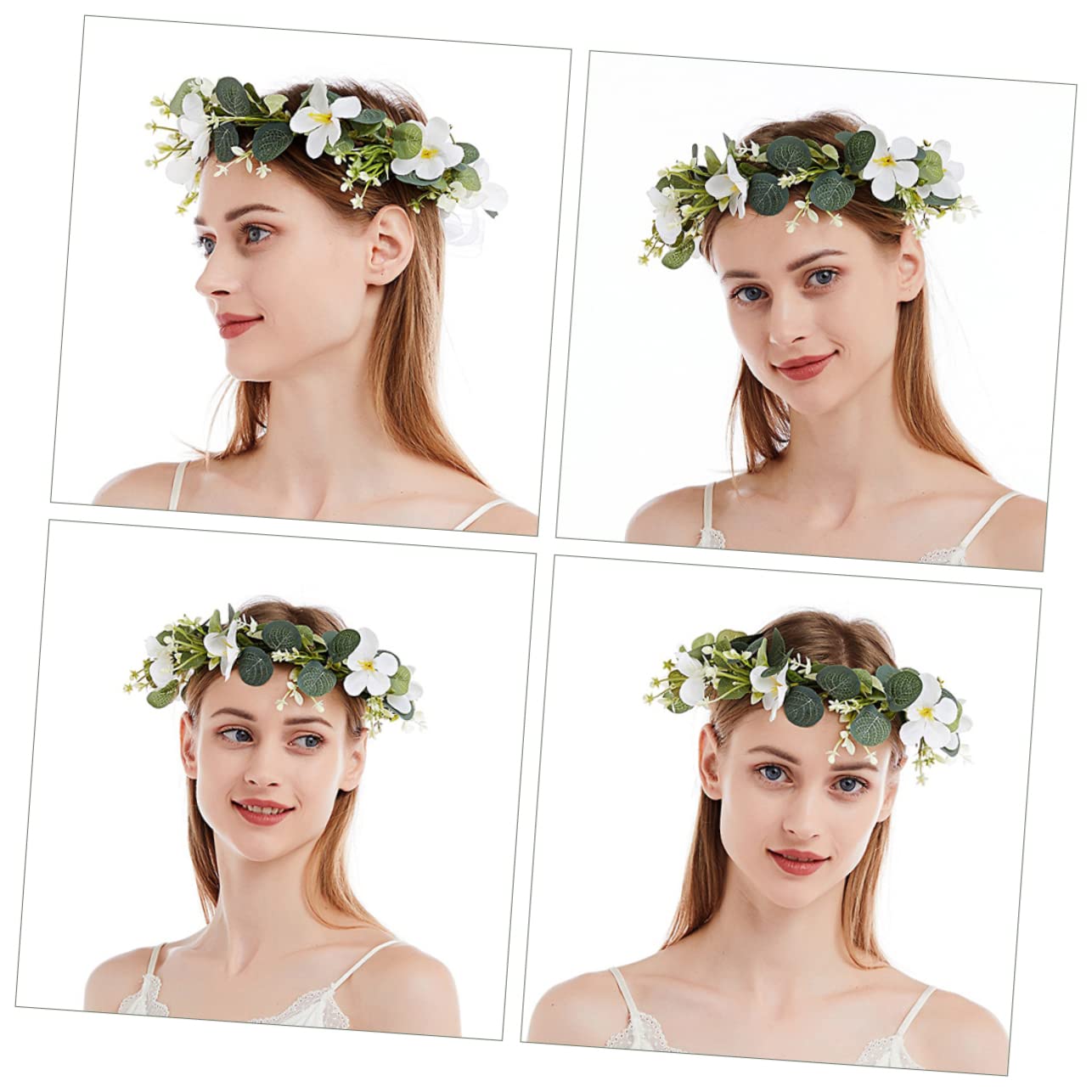 Kranz Braut Stirnband Kopfbedeckung for Frauen Weißes Haarband Hochzeit Strand Haarkranz Blumengirlande Stirnband Blumenhochzeit Girlande Kopfschmuck Blumenkrone Blumenkranz Kopfschmuck