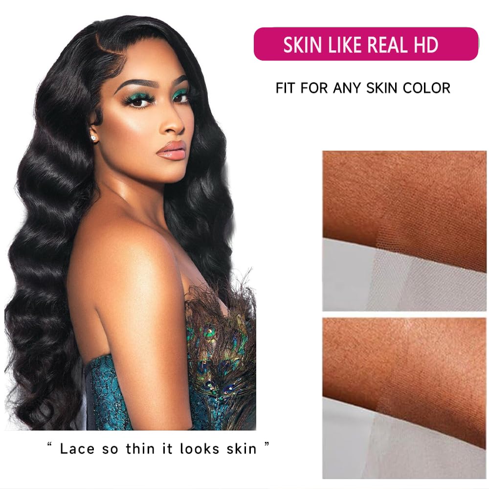 200% Density 13x6 HD Lace Front Wigs Human hair Pre Plucked Body Wave Full Frontal Wigs with Baby Hair Natural Hairline Natural Black