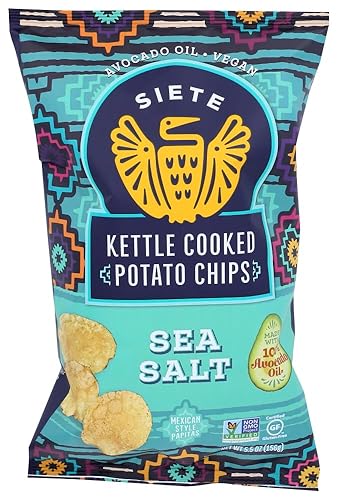 Siete Patatas fritas sin granos Hervidor cocido Chips sin gluten Snacks veganos Sin OMG Sal marina, (paquete de 6)