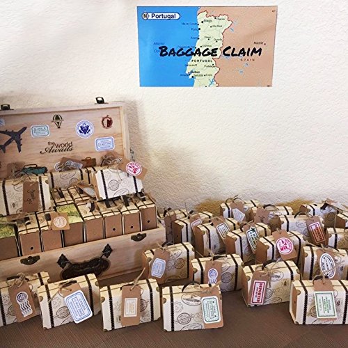 Hooqict 50Pcs Travel Suitcase Favor Boxes With Burlap Twine, Mini Vintage Kraft Candy Favor Boxes Gift Bags For Wedding Bridal Shower Travel Theme Party Supplies #TOP3