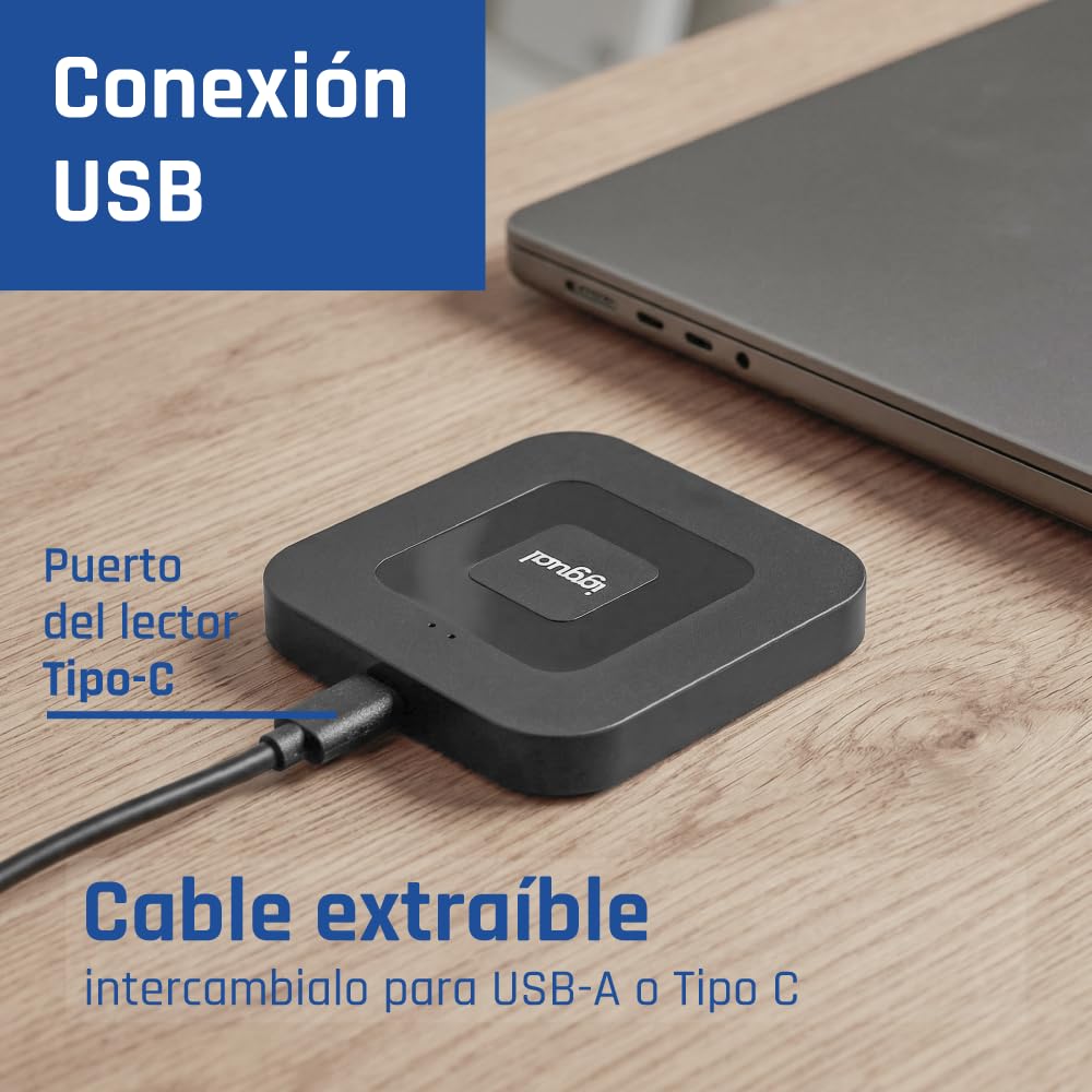 Iggual Lector DNI Electrónico y Tarjetas Inteligentes - Conexión Entrada Tipo C - Admite Cables de Salida USB-A y USB-C - Compatible DNIe 4.0 - Velocidad de Lectura 420 kbps - Windows, macOS y Linux